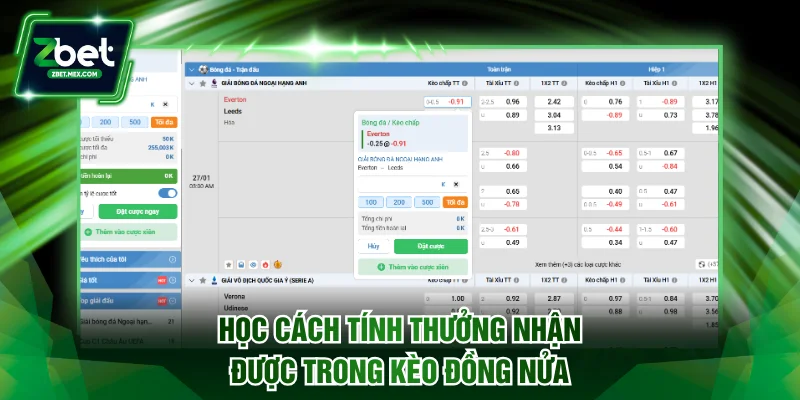 Học cách tính thưởng nhận được trong kèo đồng nửa